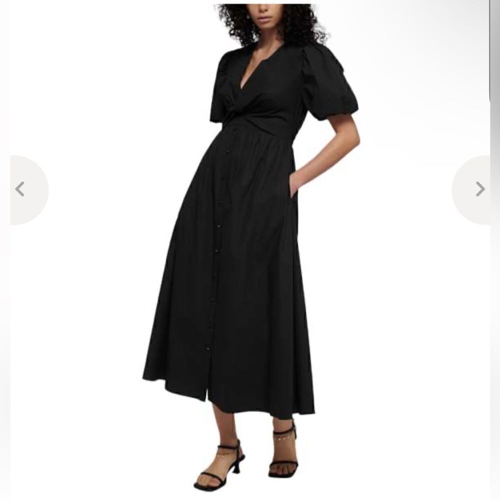 NWT 10 Crosby Derek Lam Black Puff Sleeve Midi Dress Size 2